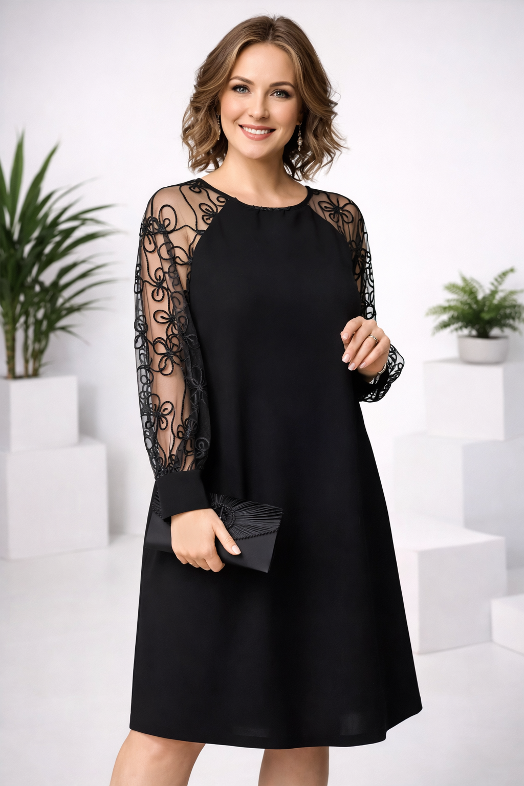 Damen Spitzenkleid schwarz figurbetont elegante Passform vielseitig bequem