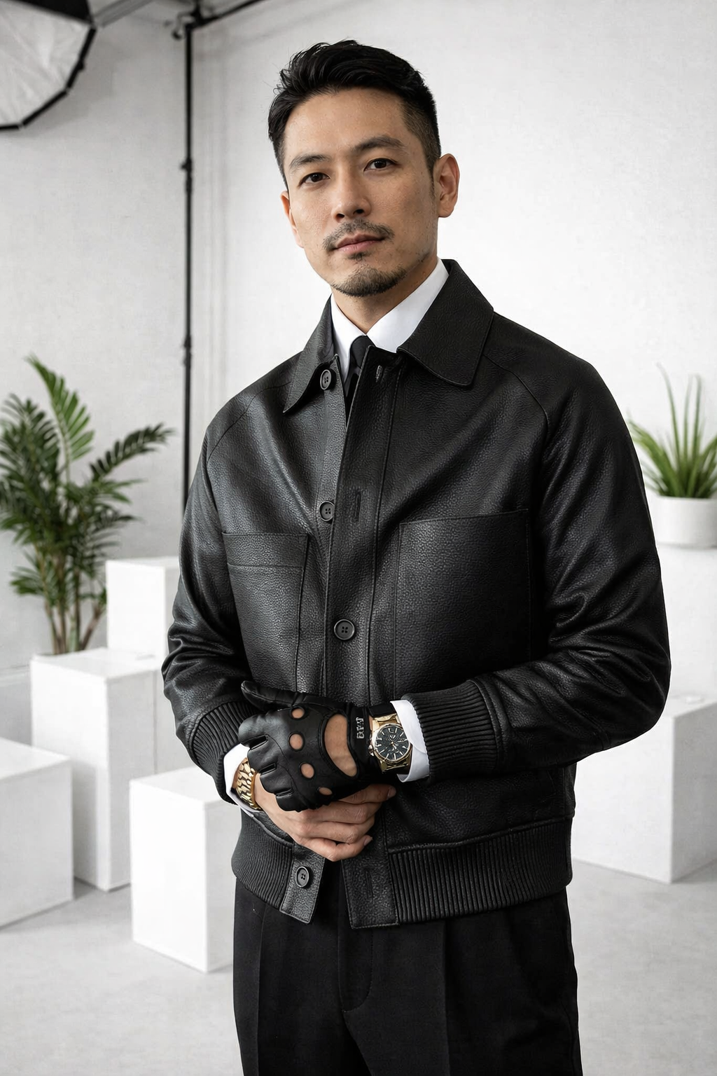 Herren Kunstlederjacke Regular Fit Klassischer Kragen Einreihig Warm Gefüttert Casual Elegant Freizeit