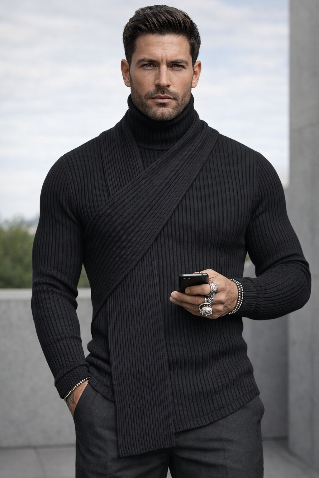 Damen Strickpullover Rollkragenpullover elastische Langarm bequem modern