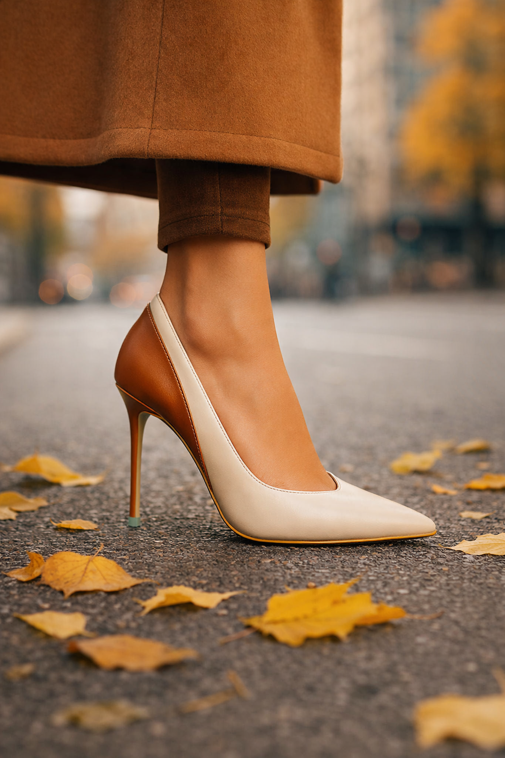 Damen Pumps spitzer Pfennigabsatz zweifarbiger eleganter Slip-On