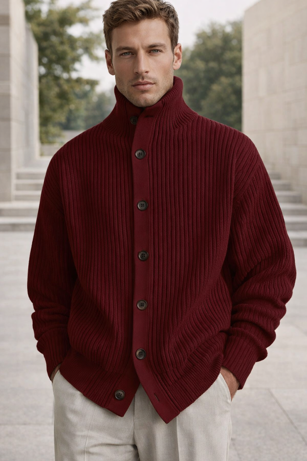 Herren Strickjacke Kragen Knopfverschluss Langarm lässige Mode bequem vielseitig