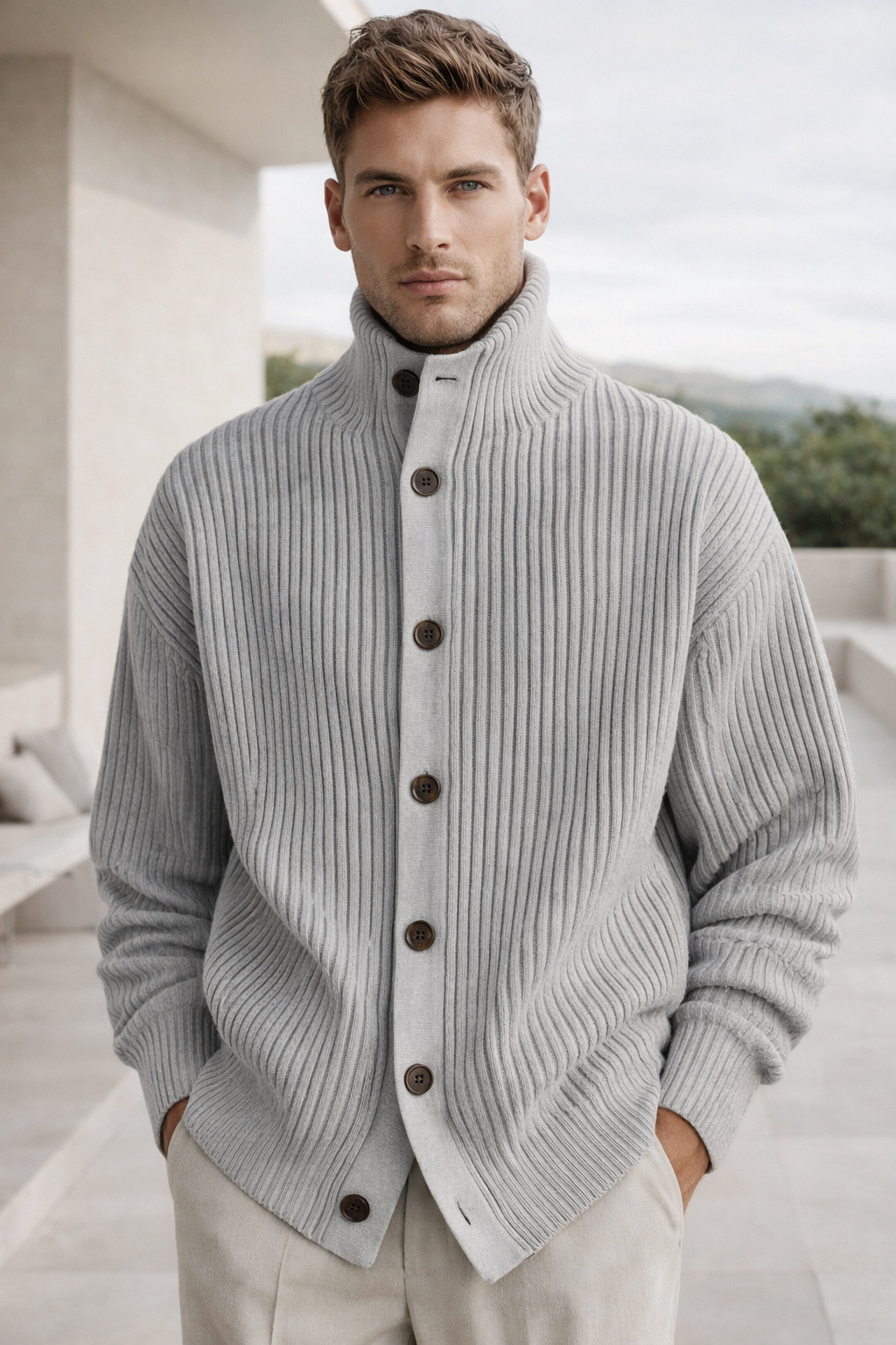 Herren Strickjacke Kragen Knopfverschluss Langarm lässige Mode bequem vielseitig