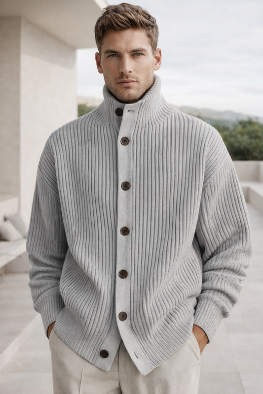 Herren Strickjacke Kragen Knopfverschluss Langarm lässige Mode bequem vielseitig