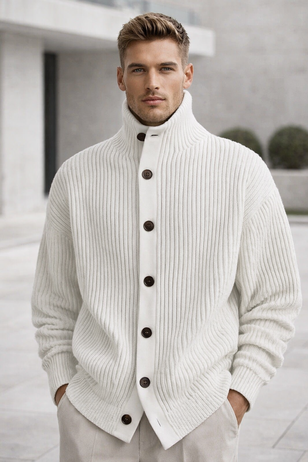 Herren Strickjacke Kragen Knopfverschluss Langarm lässige Mode bequem vielseitig