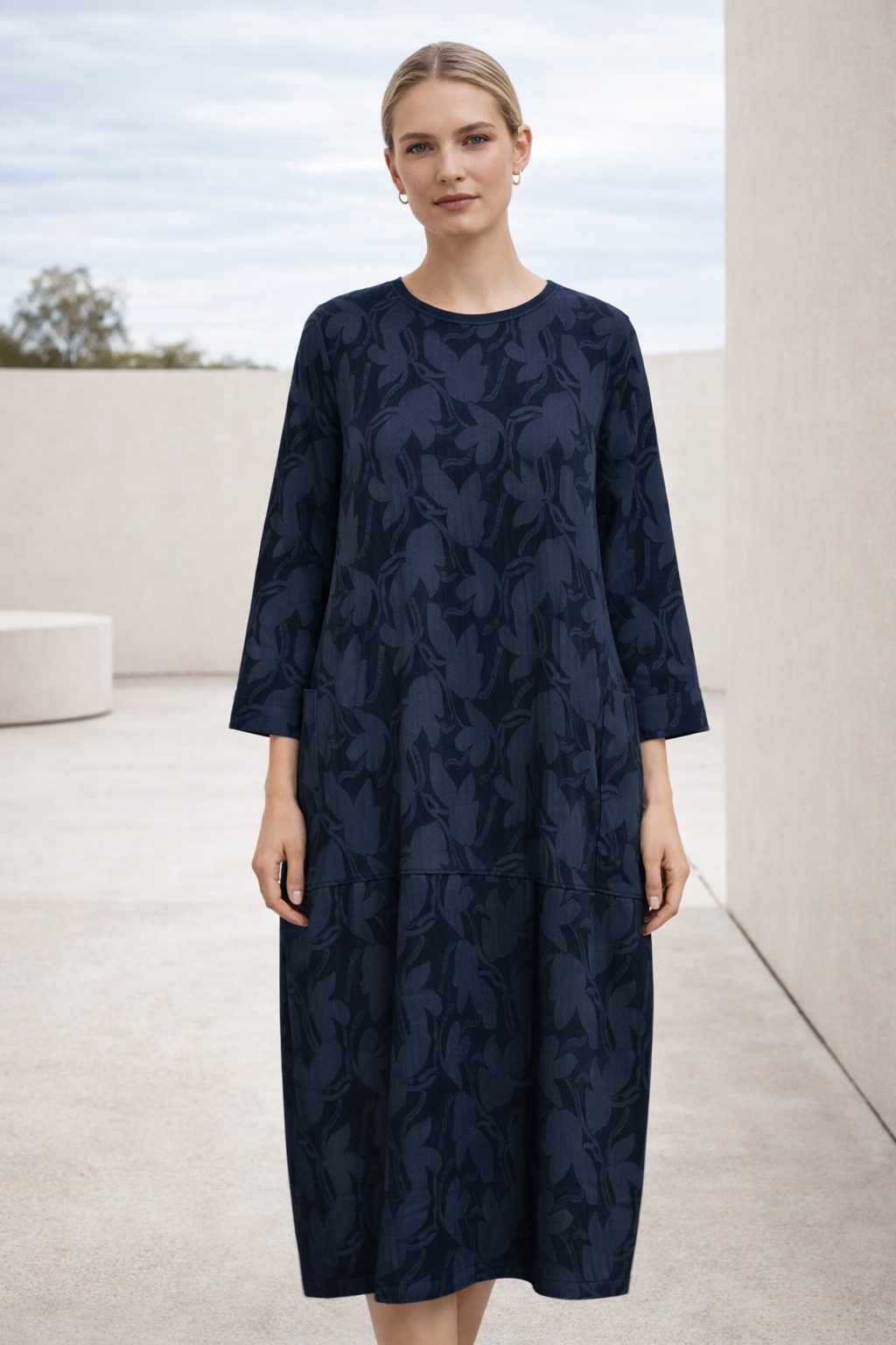 Damen Kleid gemustert locker Passform fließend bequem vielseitig Freizeit