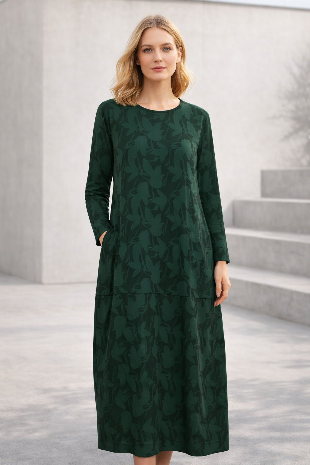 Damen Kleid gemustert locker Passform fließend bequem vielseitig Freizeit