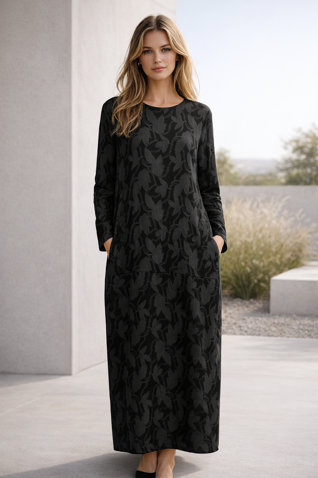 Damen Kleid gemustert locker Passform fließend bequem vielseitig Freizeit