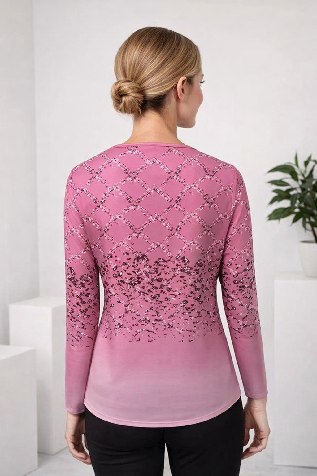 Damen Bluse V-Ausschnitt Langarm Lockerer Schnitt Fließend Casual Elegant