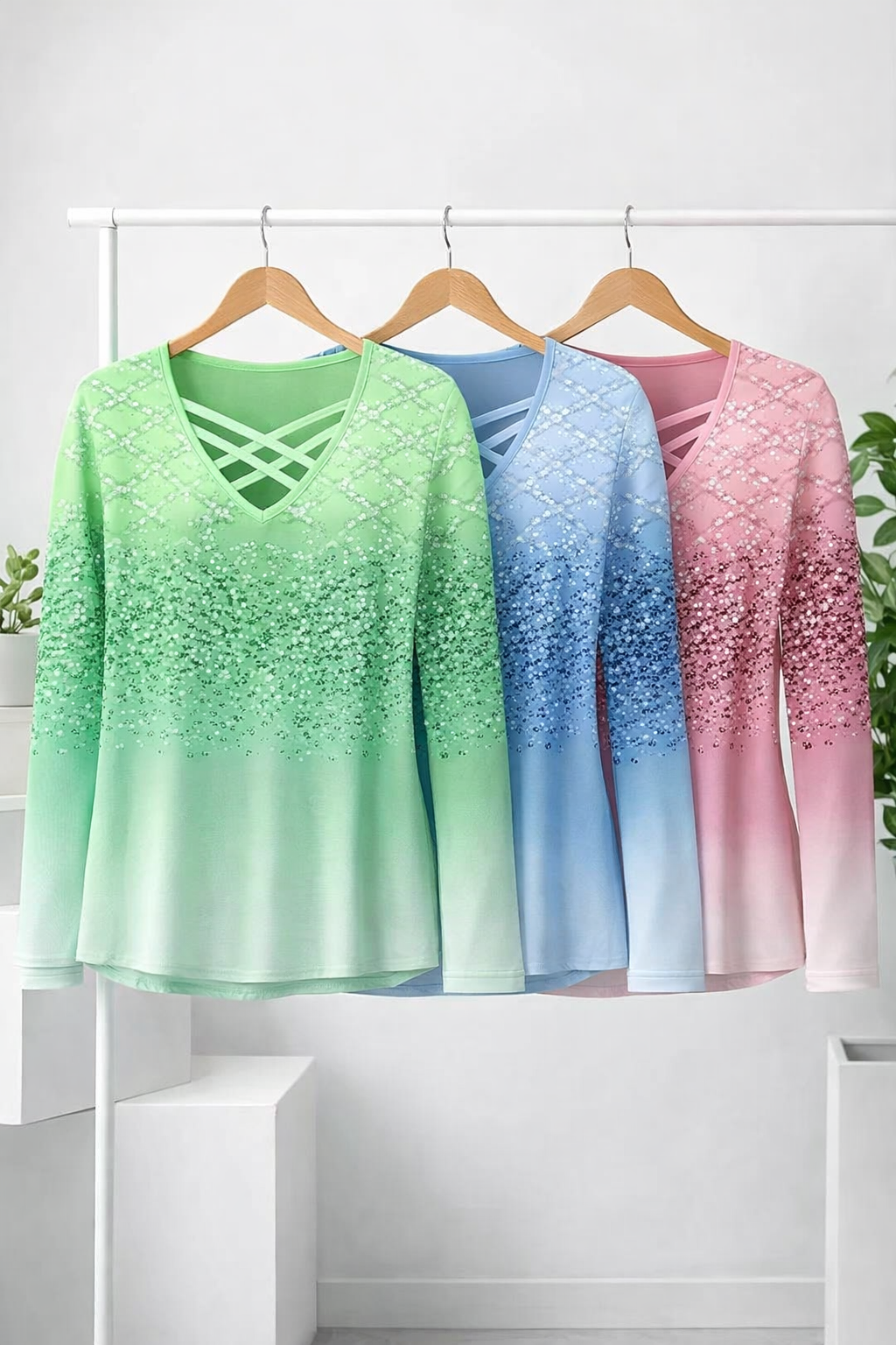 Damen Bluse V-Ausschnitt Langarm Lockerer Schnitt Fließend Casual Elegant