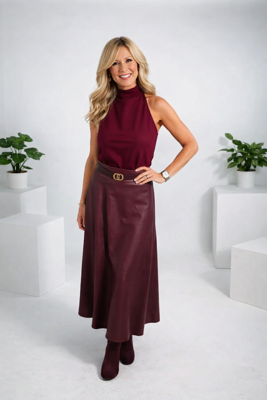 Damen Top Gerade Schnitt Rundhals Ärmellos Elegant Rückenknöpfe Verschluss Detail