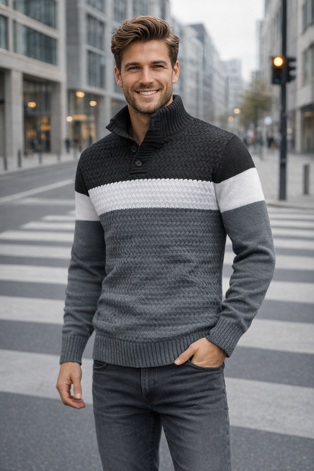 Damen Top Stehkragen Langarm elegant einfach vielseitig