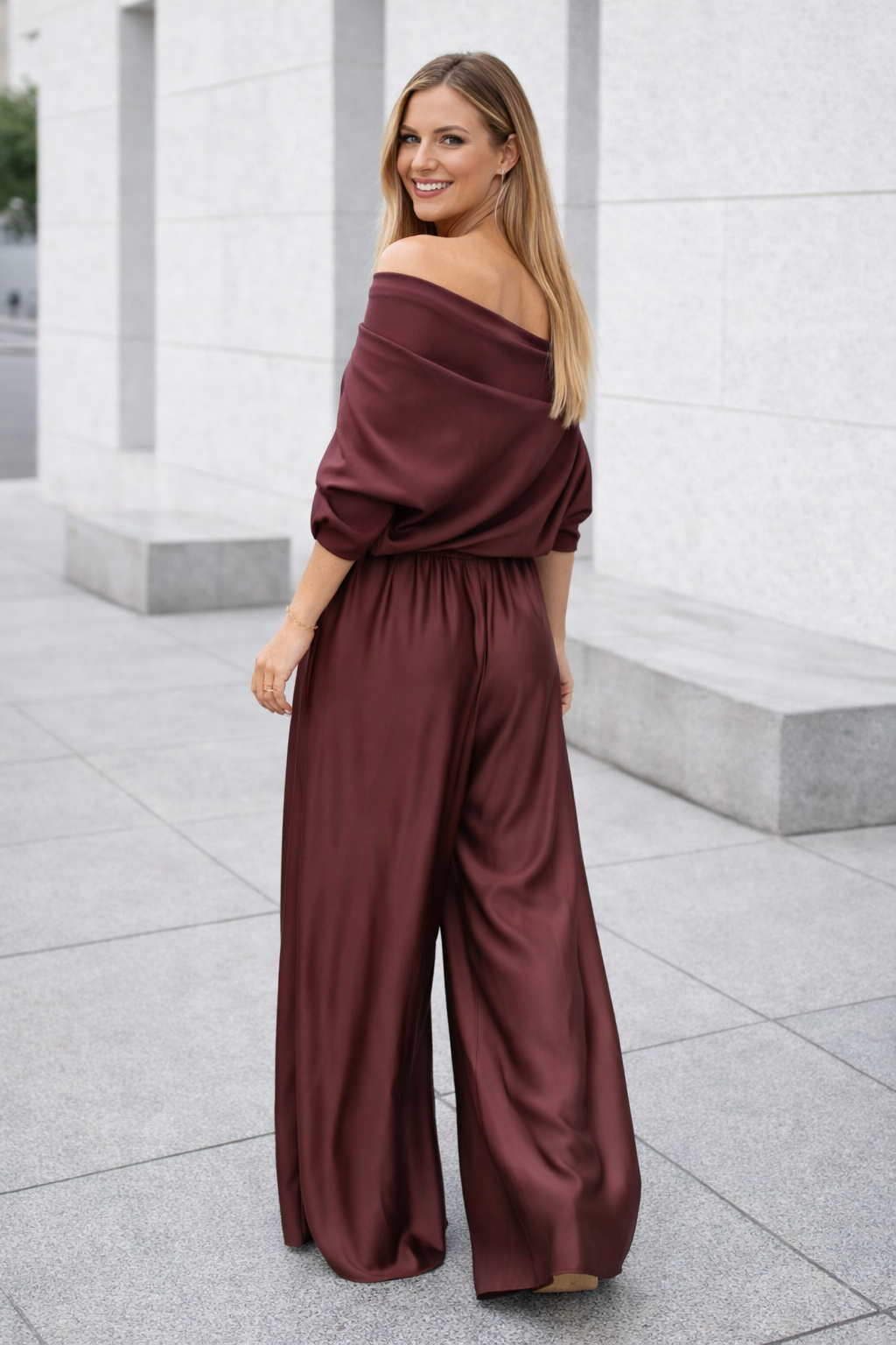 Damen Zweiteiliges Set Regular Fit Satin Hose Strickbluse Weit Geschnitten Elegant Komfort Alltag Business