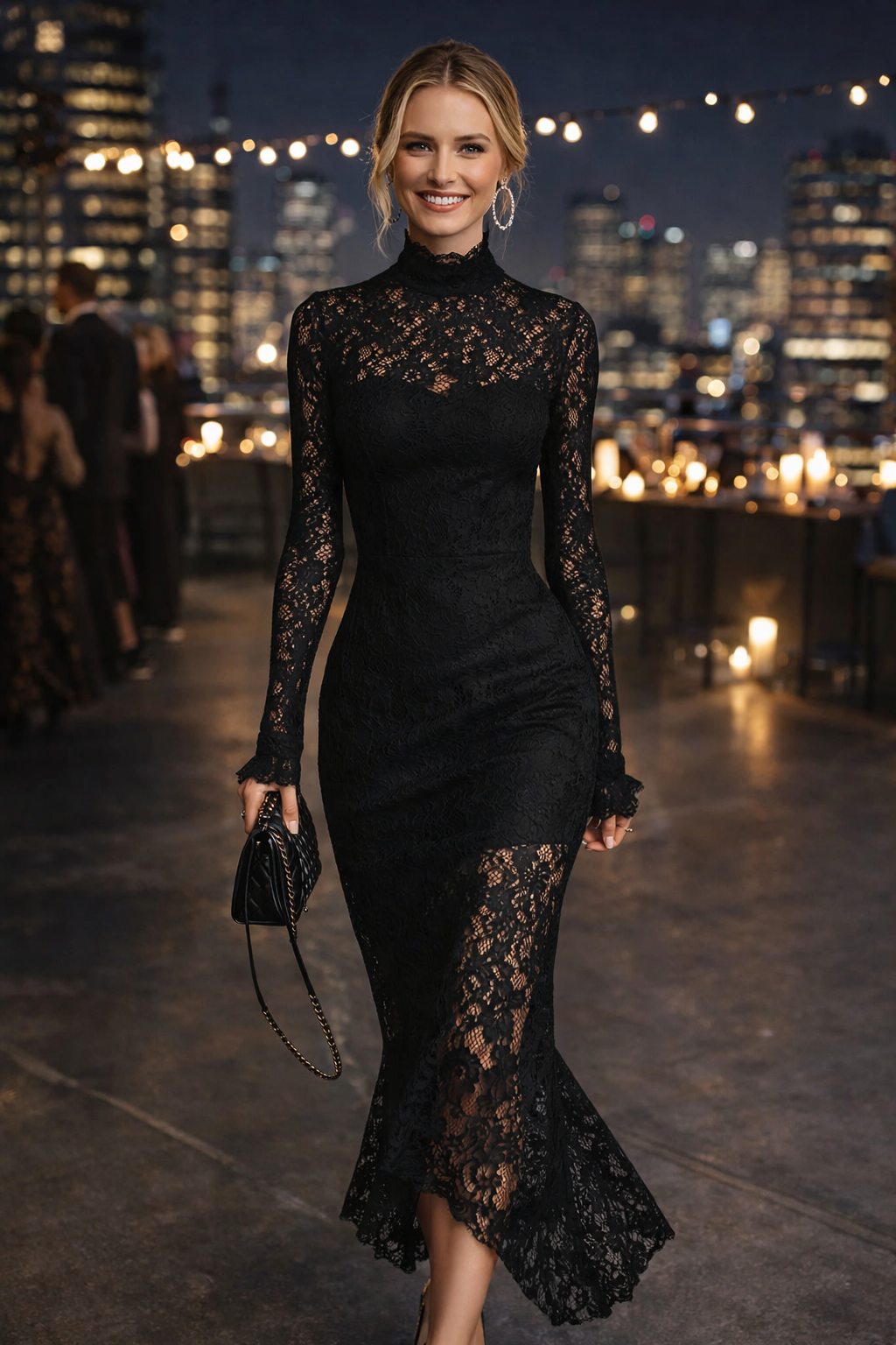 Damen Maxikleid Spitze Slim Fit figurbetont mit Fishtail Saum elegant mit Reißverschluss bequeme Passform
