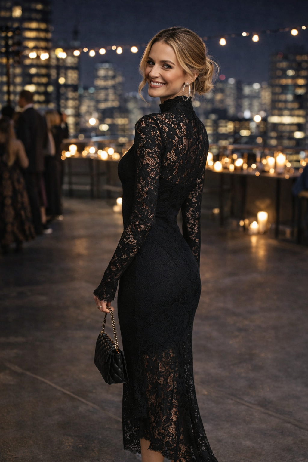 Damen Maxikleid Spitze Slim Fit figurbetont mit Fishtail Saum elegant mit Reißverschluss bequeme Passform