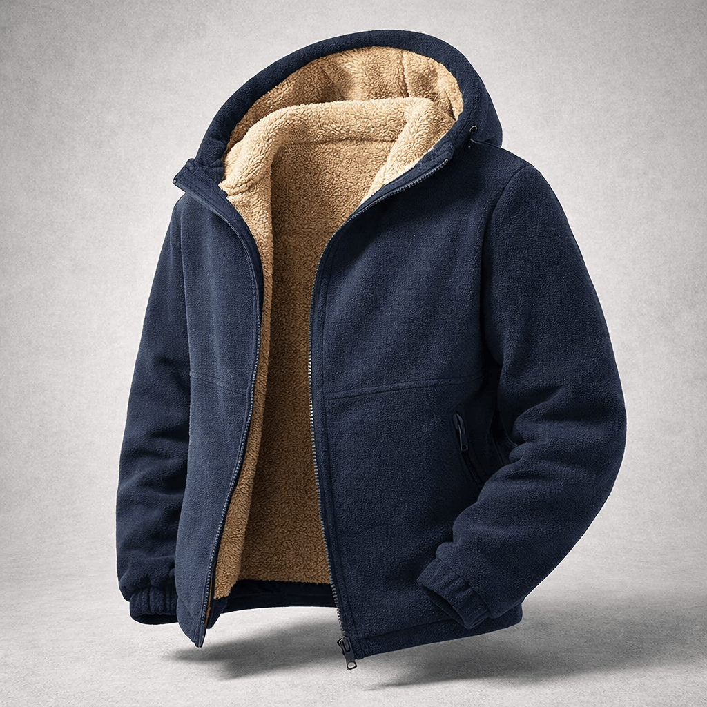 Herren Winterjacke Regular Fit Fleece Sherpa Futter Kapuze Reißverschluss Warm Outdoor Alltag