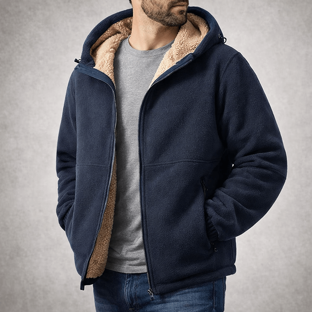Herren Winterjacke Regular Fit Fleece Sherpa Futter Kapuze Reißverschluss Warm Outdoor Alltag