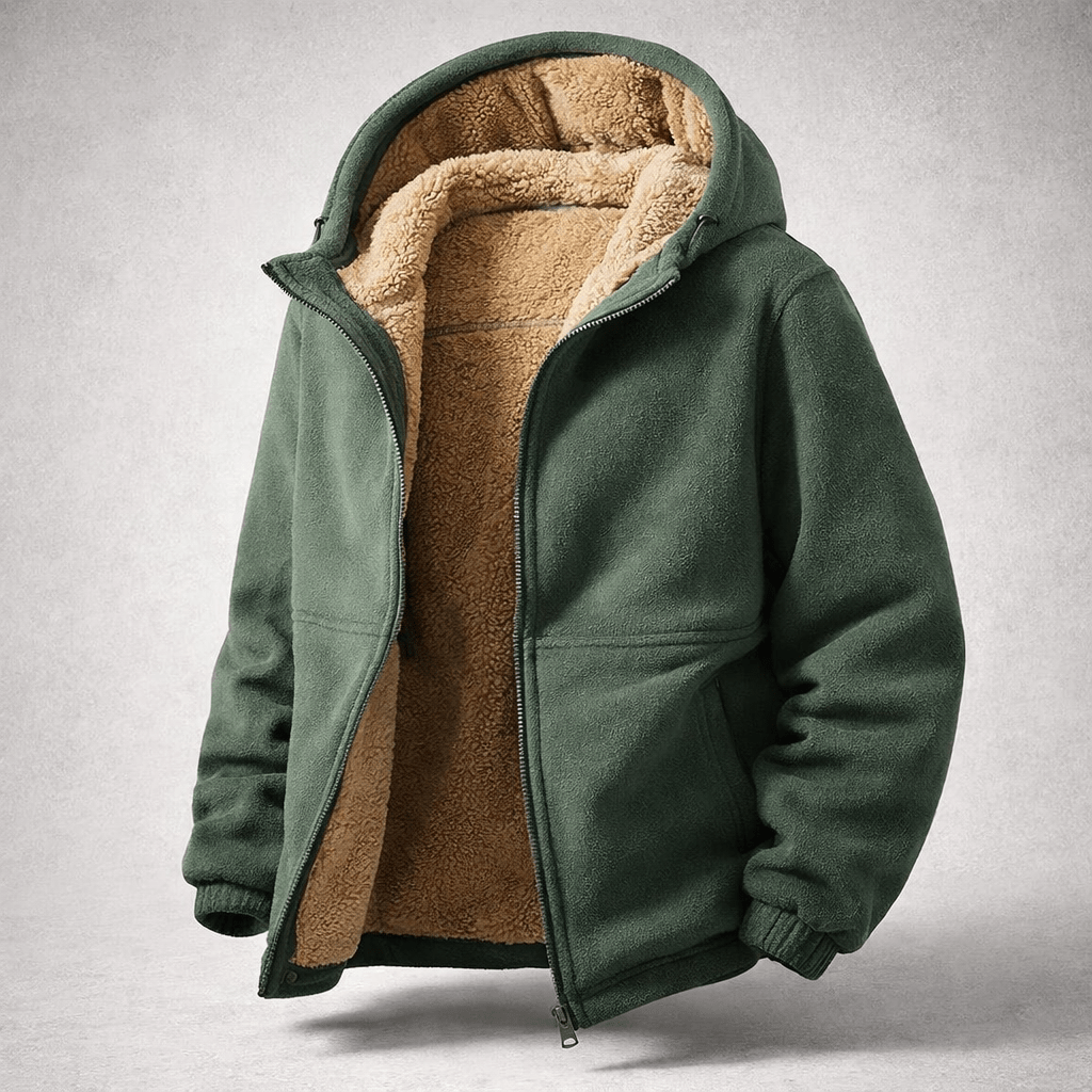 Herren Winterjacke Regular Fit Fleece Sherpa Futter Kapuze Reißverschluss Warm Outdoor Alltag