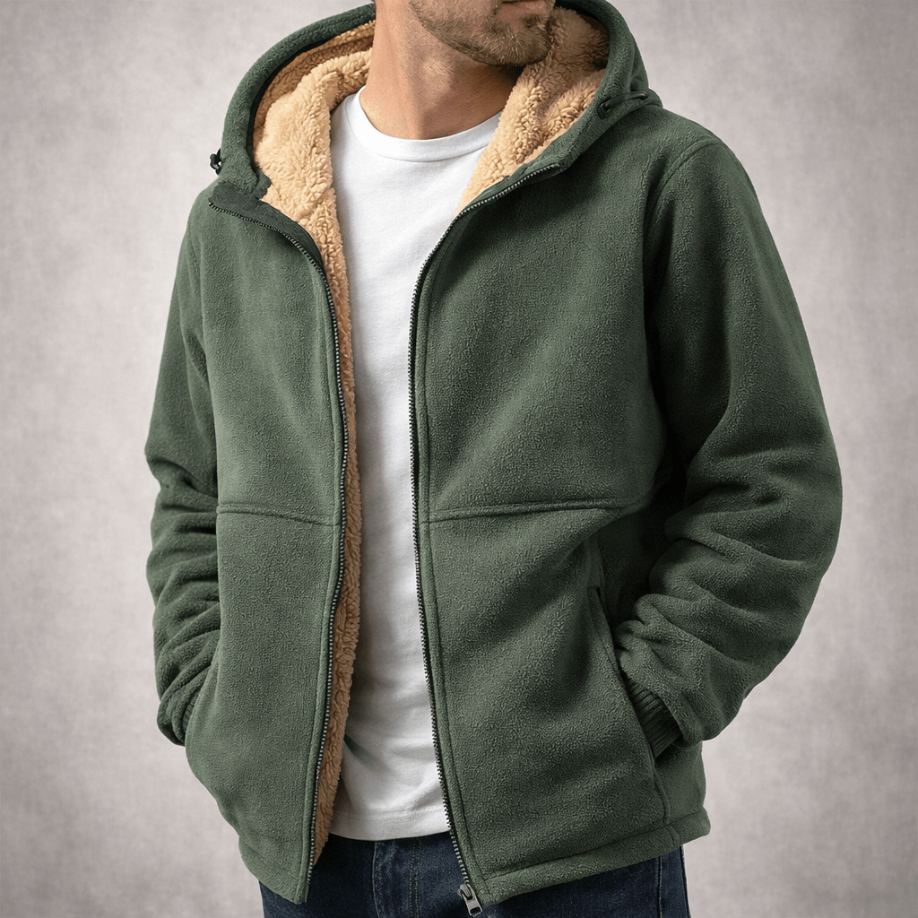 Herren Winterjacke Regular Fit Fleece Sherpa Futter Kapuze Reißverschluss Warm Outdoor Alltag