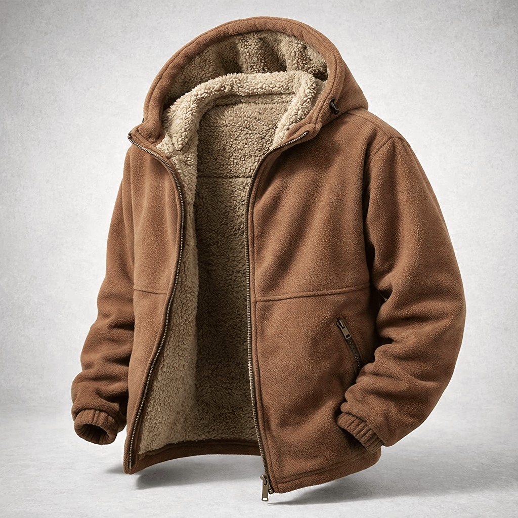 Herren Winterjacke Regular Fit Fleece Sherpa Futter Kapuze Reißverschluss Warm Outdoor Alltag