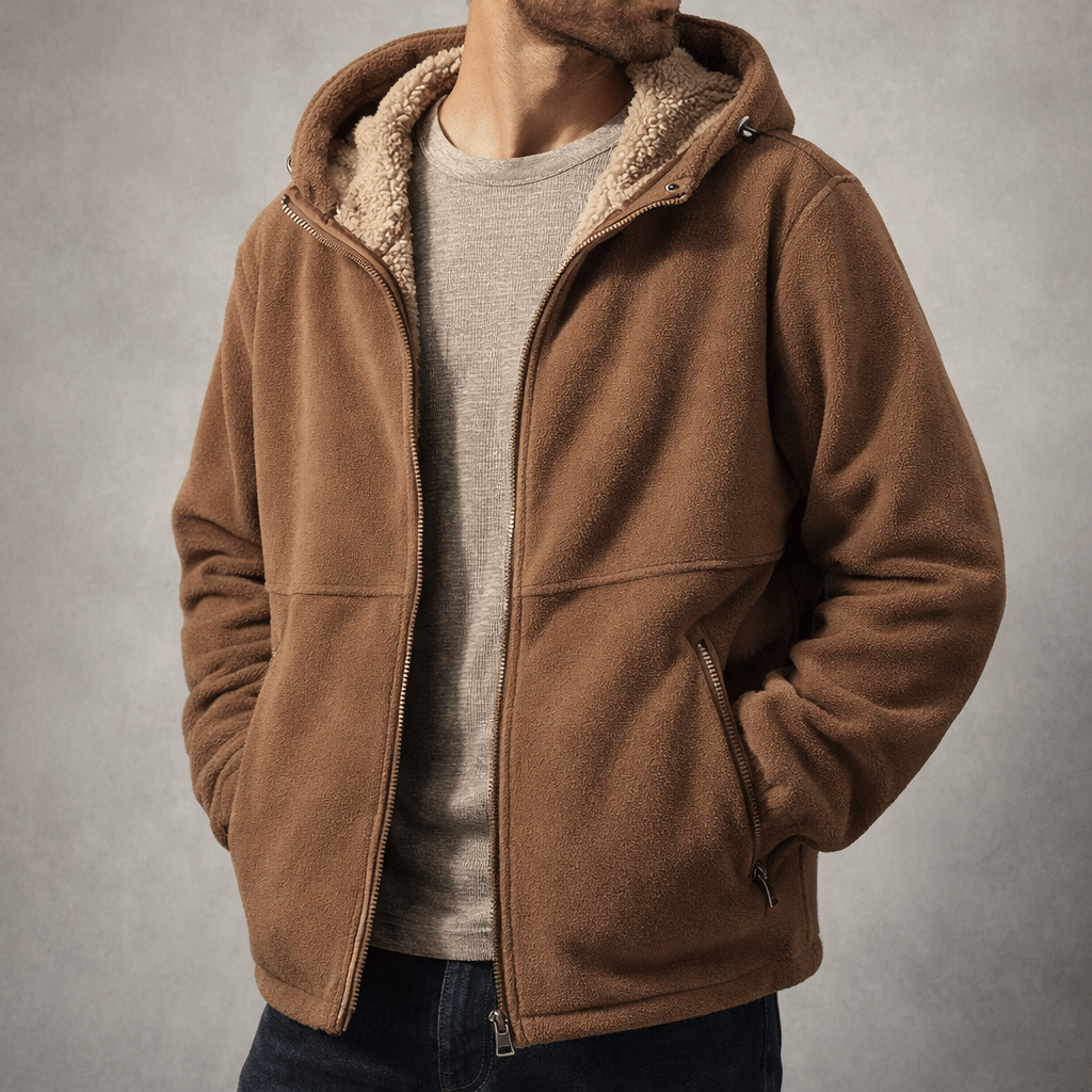 Herren Winterjacke Regular Fit Fleece Sherpa Futter Kapuze Reißverschluss Warm Outdoor Alltag