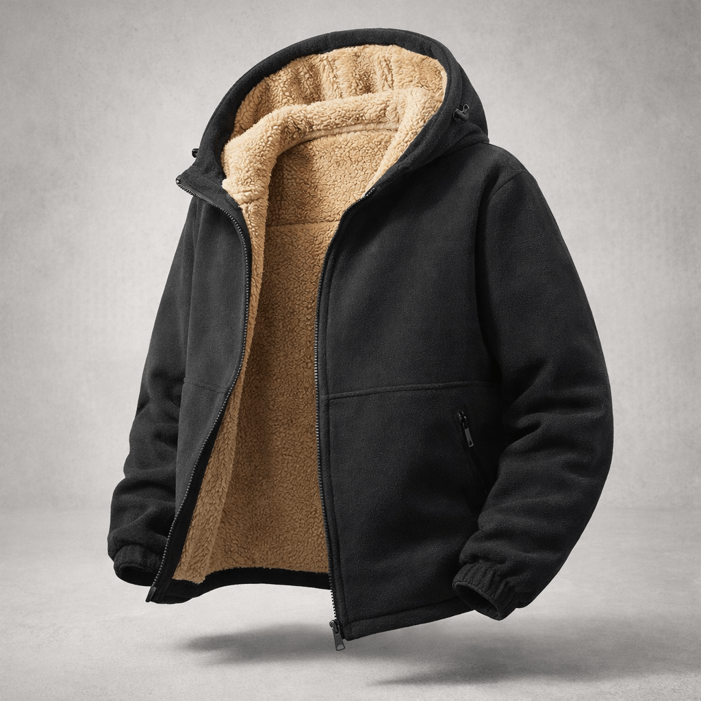 Herren Winterjacke Regular Fit Fleece Sherpa Futter Kapuze Reißverschluss Warm Outdoor Alltag