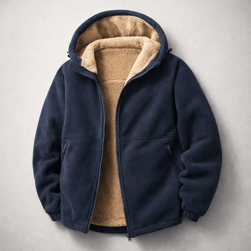 Herren Winterjacke Regular Fit Fleece Sherpa Futter Kapuze Reißverschluss Warm Outdoor Alltag