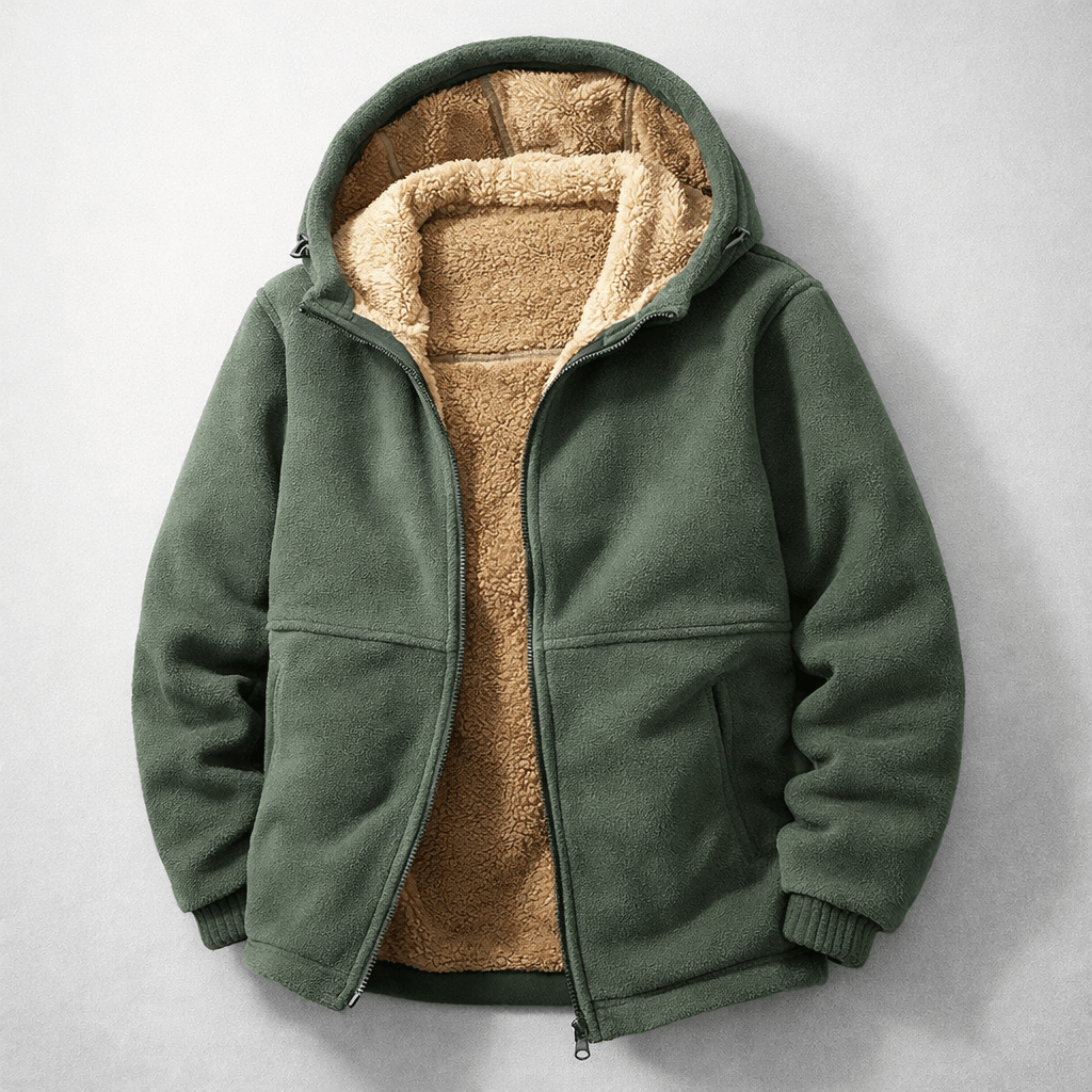 Herren Winterjacke Regular Fit Fleece Sherpa Futter Kapuze Reißverschluss Warm Outdoor Alltag