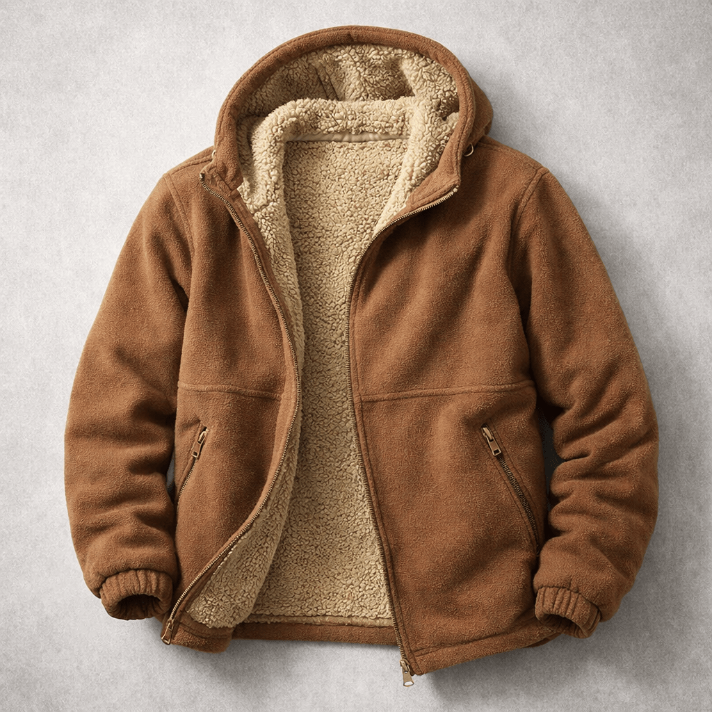 Herren Winterjacke Regular Fit Fleece Sherpa Futter Kapuze Reißverschluss Warm Outdoor Alltag