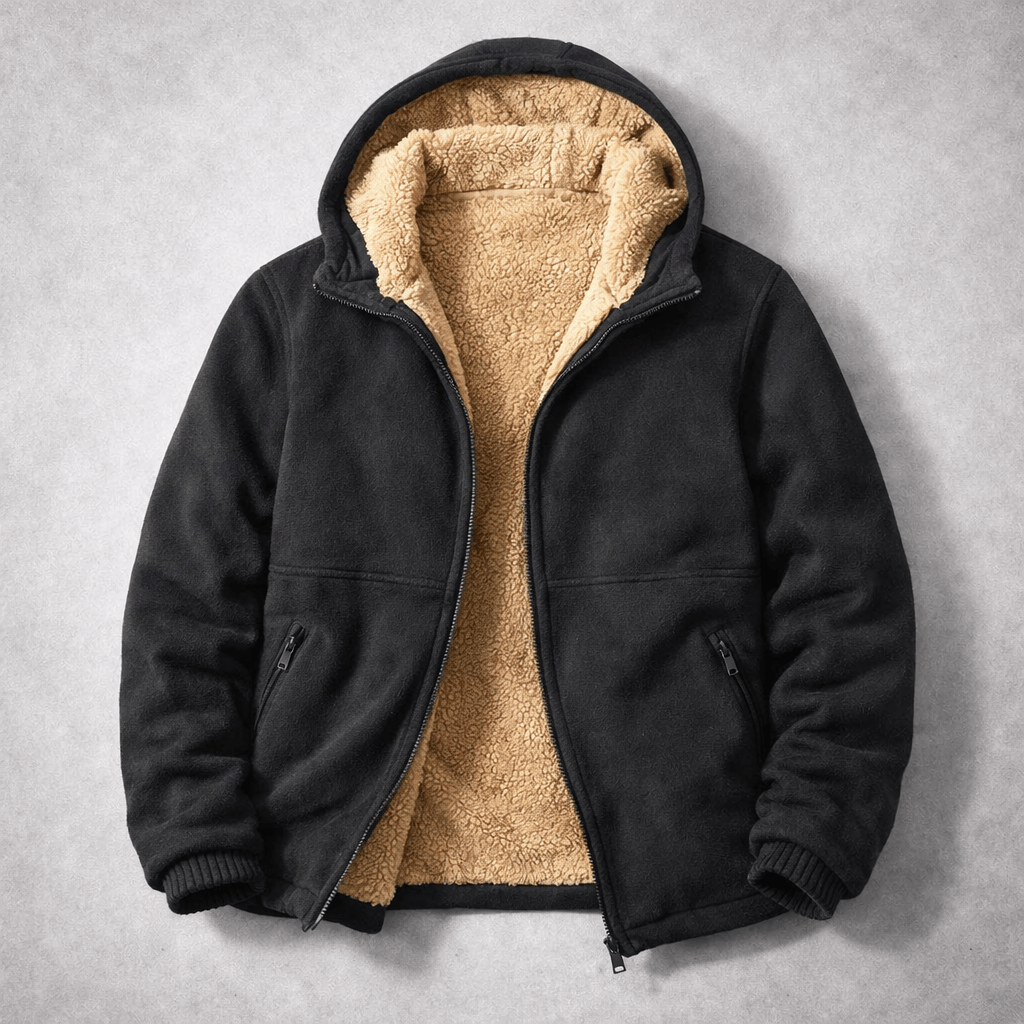 Herren Winterjacke Regular Fit Fleece Sherpa Futter Kapuze Reißverschluss Warm Outdoor Alltag