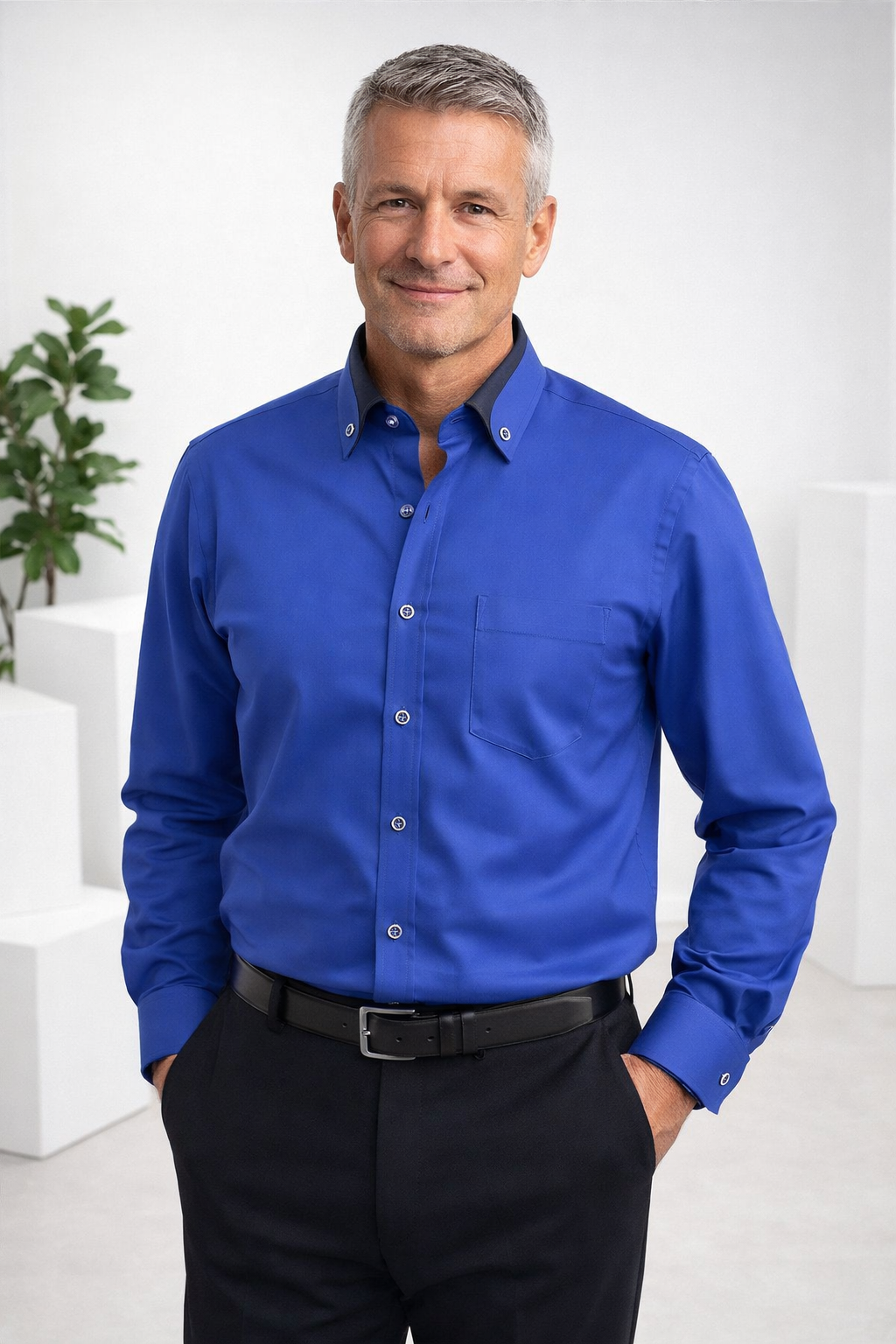 Herrenhemd Langarm Knopfleiste Kragen Slim Fit atmungsaktiv klassisch