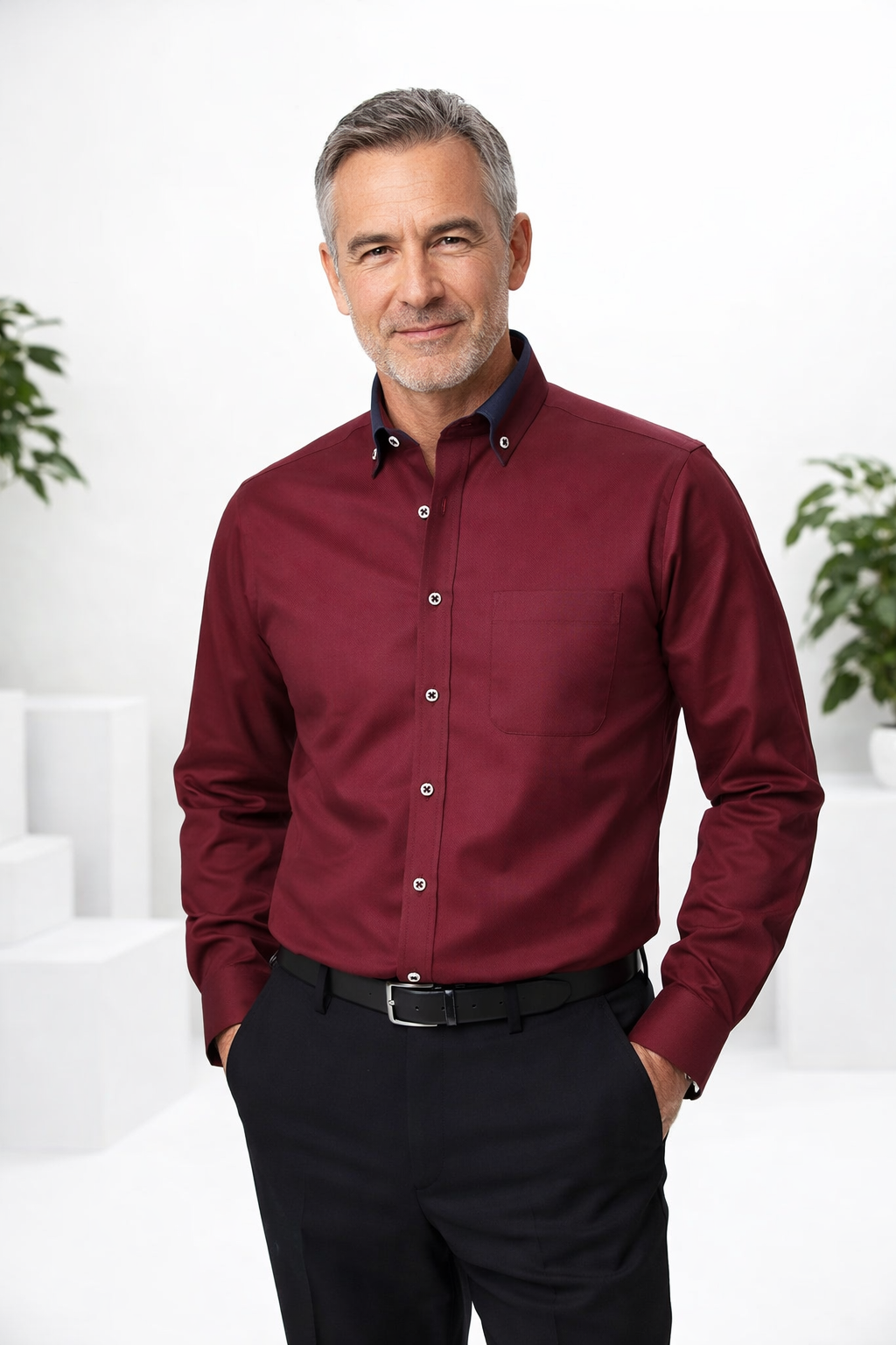 Herrenhemd Langarm Knopfleiste Kragen Slim Fit atmungsaktiv klassisch