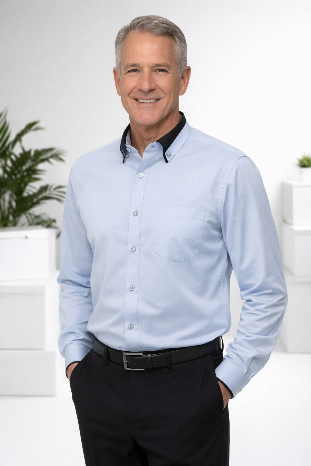 Herrenhemd Langarm Knopfleiste Kragen Slim Fit atmungsaktiv klassisch