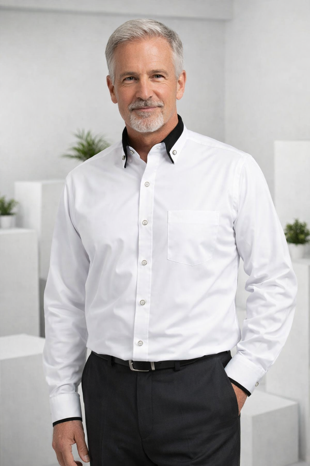 Herrenhemd Langarm Knopfleiste Kragen Slim Fit atmungsaktiv klassisch