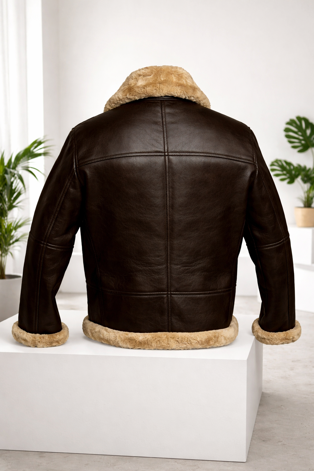 Herren Lederjacke Schwarz Warm Gefüttert Kragen Verstellbar Reißverschluss
