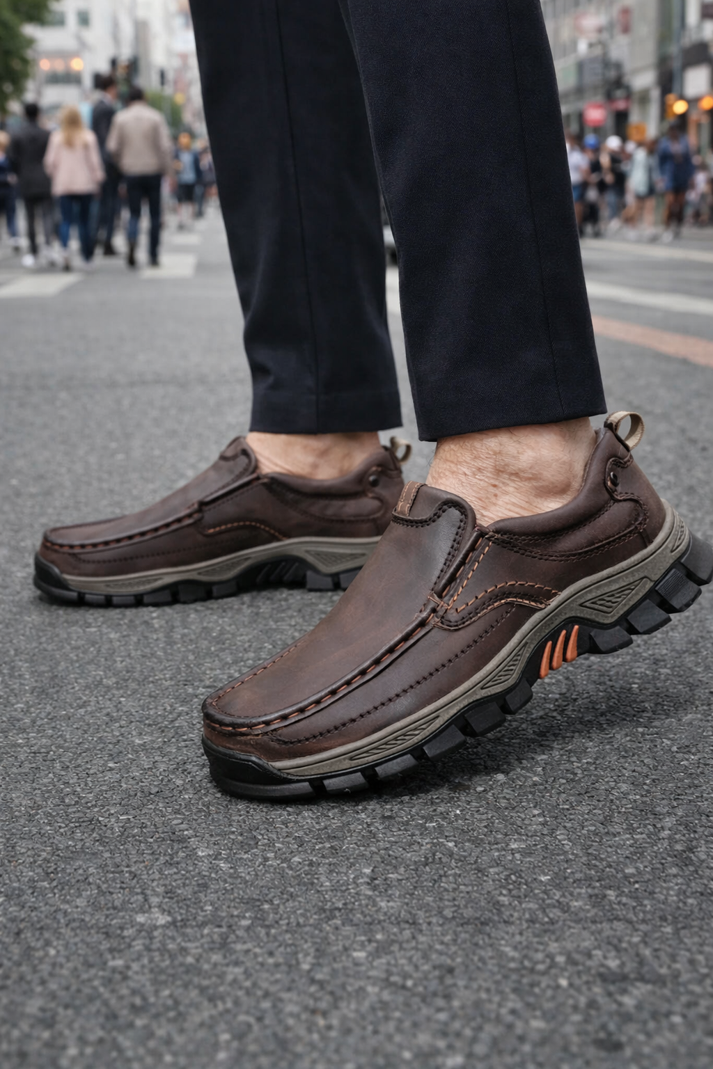 Herren Wanderschuhe Leder orthopädisch rutschfest stoßdämpfend breite Zehenbox Memory Foam Outdoor