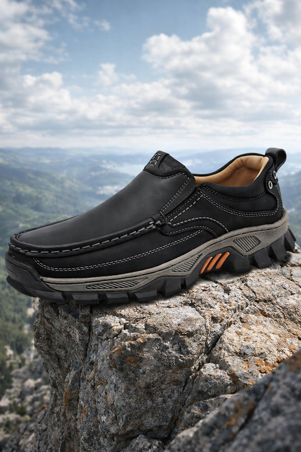 Herren Wanderschuhe Leder orthopädisch rutschfest stoßdämpfend breite Zehenbox Memory Foam Outdoor