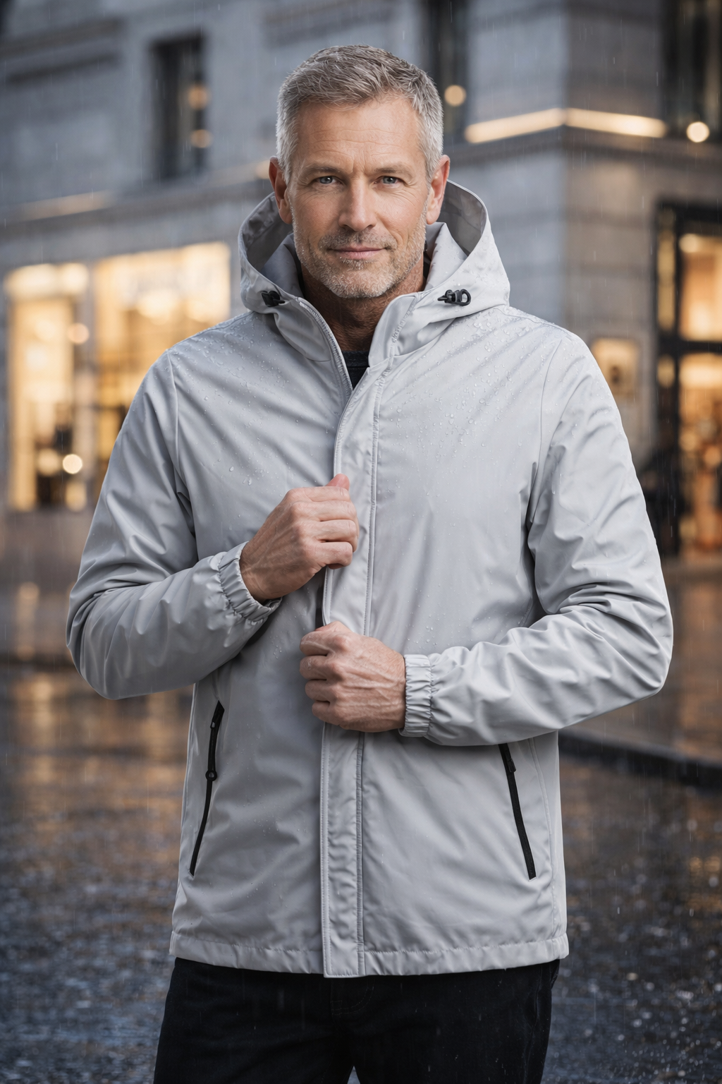 Herren Jacke Regular Fit Leicht Kapuze Reißverschluss Elastische Bündchen Casual Alltag Outdoor