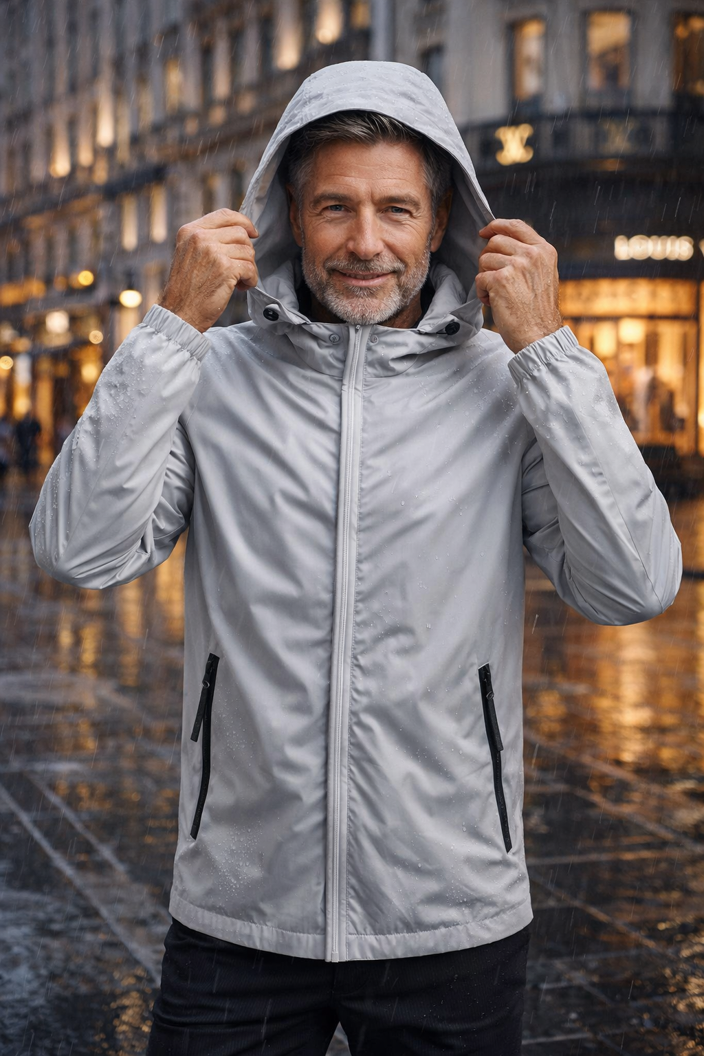 Herren Jacke Regular Fit Leicht Kapuze Reißverschluss Elastische Bündchen Casual Alltag Outdoor