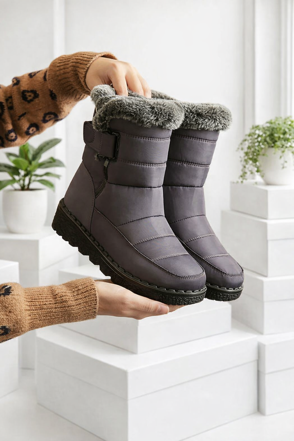Damen Schneestiefel gefüttert rutschfest warm bequem einfach