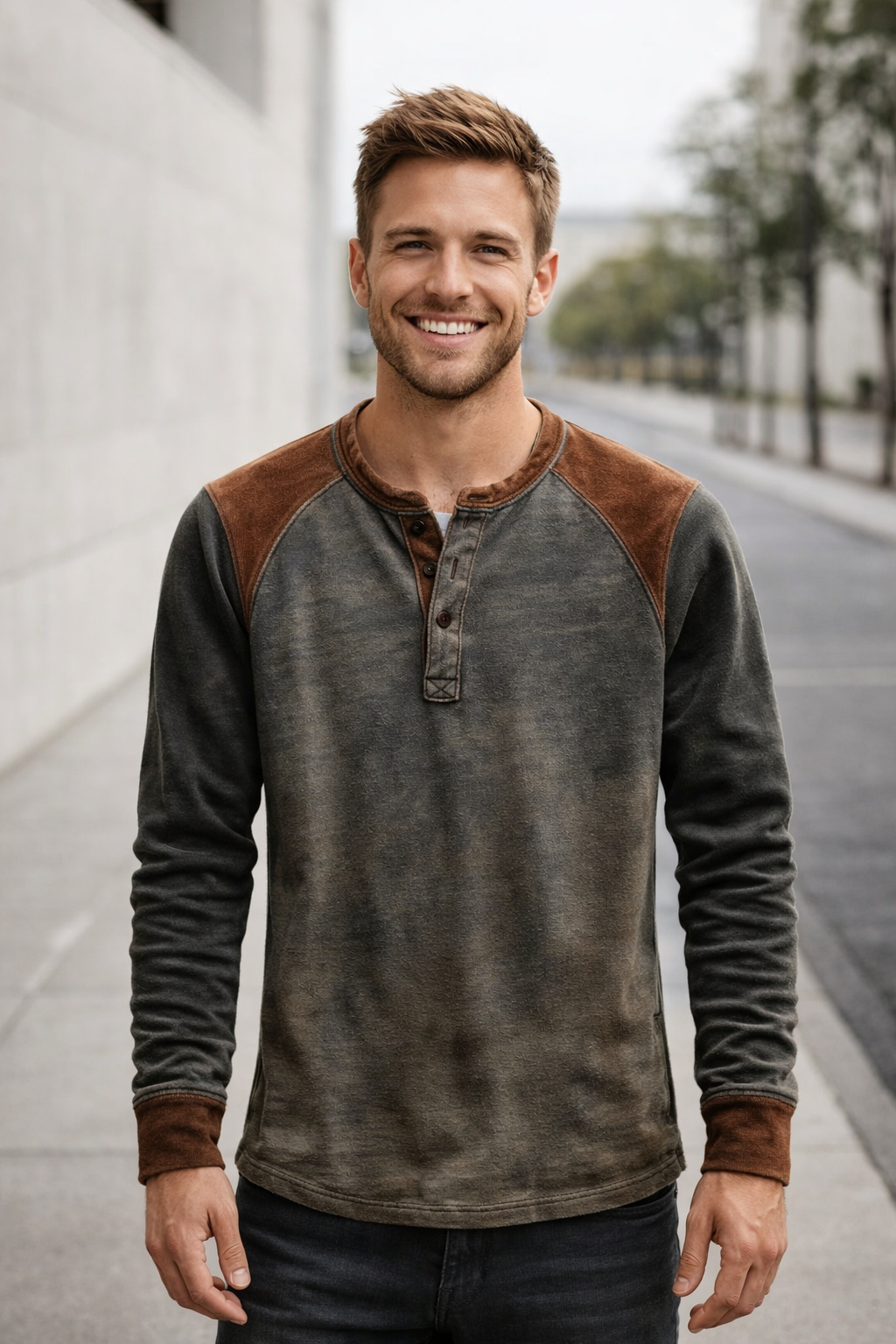 Herren Langarmshirt Poly-Baumwolle elastisch regular bequemer Alltag