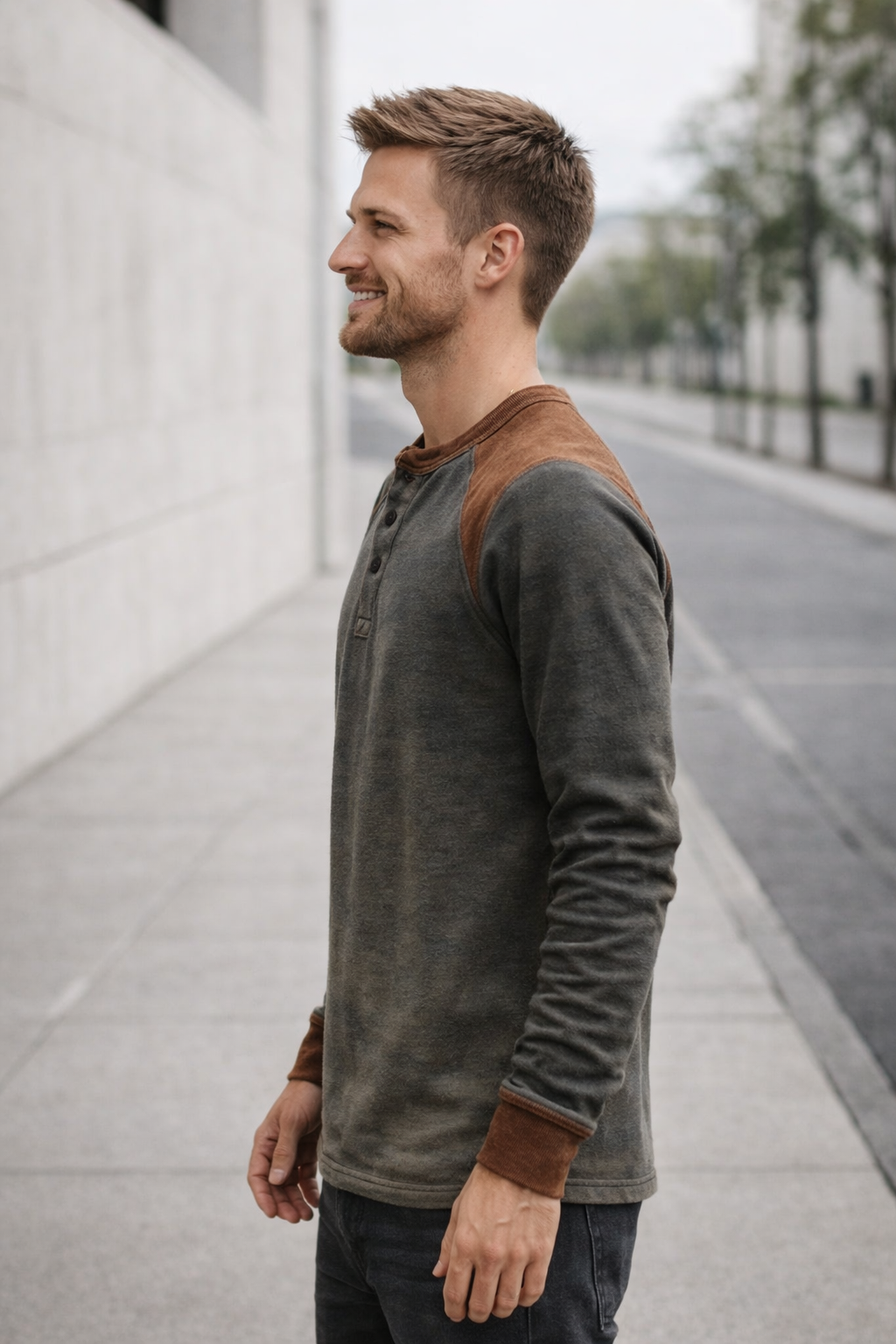 Herren Langarmshirt Poly-Baumwolle elastisch regular bequemer Alltag