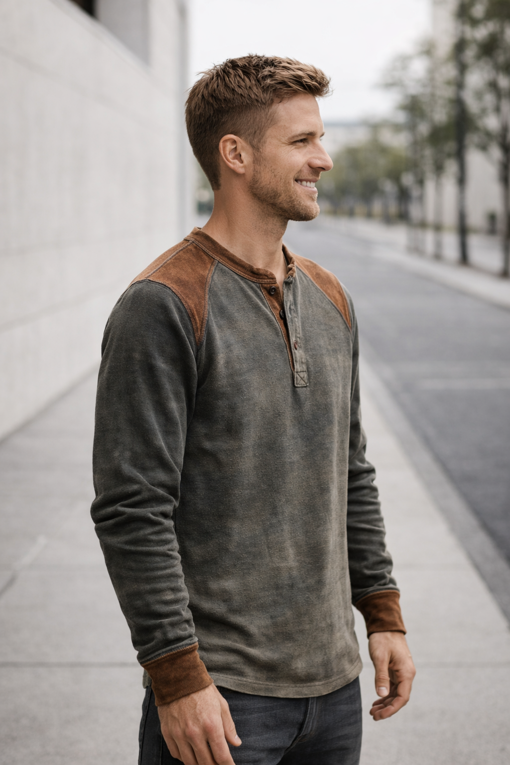 Herren Langarmshirt Poly-Baumwolle elastisch regular bequemer Alltag