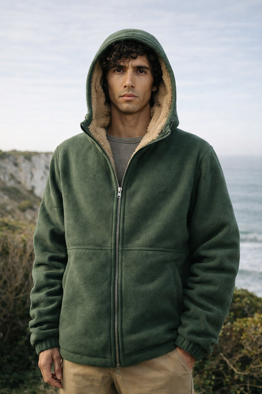 Herren Winterjacke Regular Fit Fleece Sherpa Futter Kapuze Reißverschluss Warm Outdoor Alltag