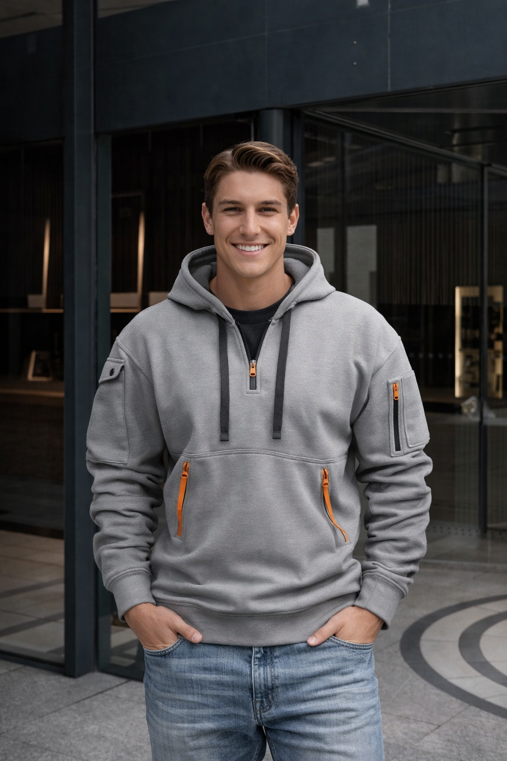 Herren Hoodie Kapuzenpullover Langarm locker bequem vielseitig