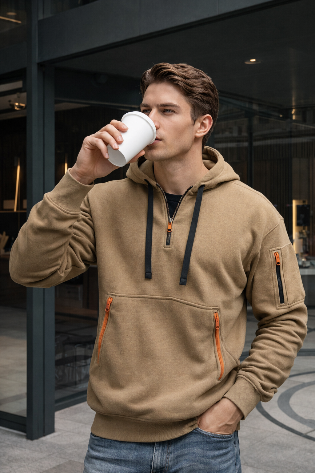 Herren Hoodie Kapuzenpullover Langarm locker bequem vielseitig
