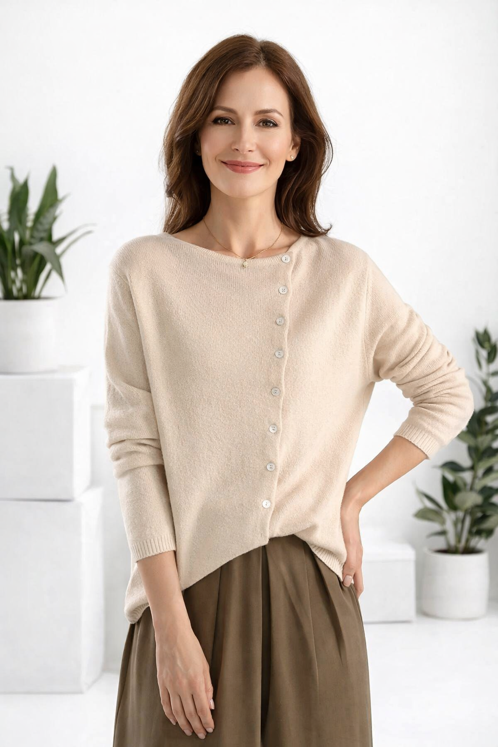 Damen Strickjacke Regular Fit Langarm Elegant Leicht Weich Alltag Büro Freizeit