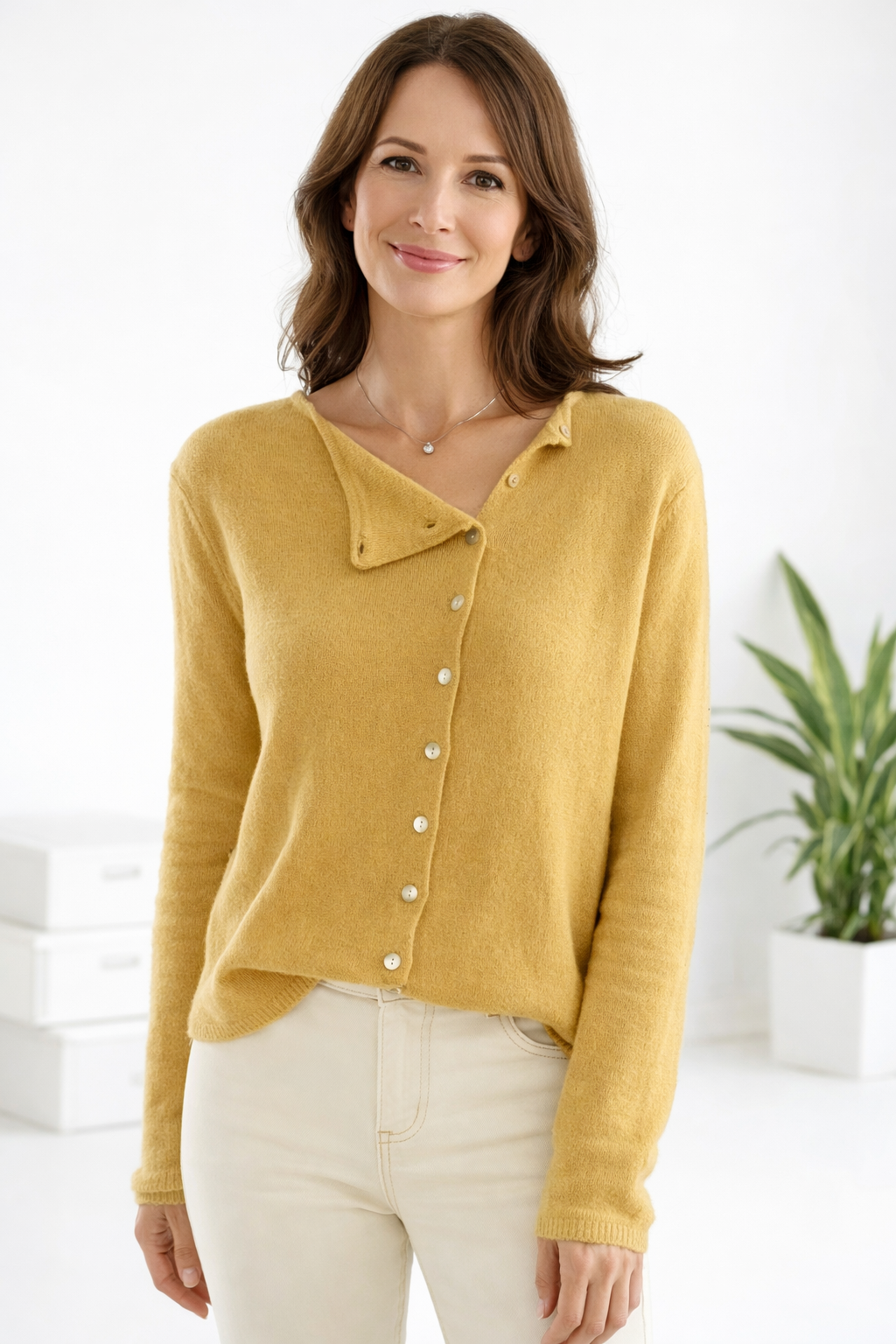 Damen Strickjacke Regular Fit Langarm Elegant Leicht Weich Alltag Büro Freizeit