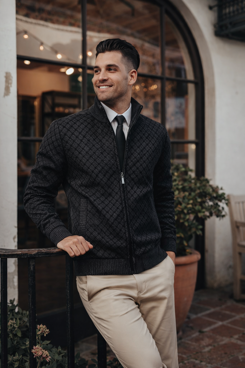 Herren Strickcardigan Reißverschluss Stehkragen Waffelstruktur Komfort Alltag