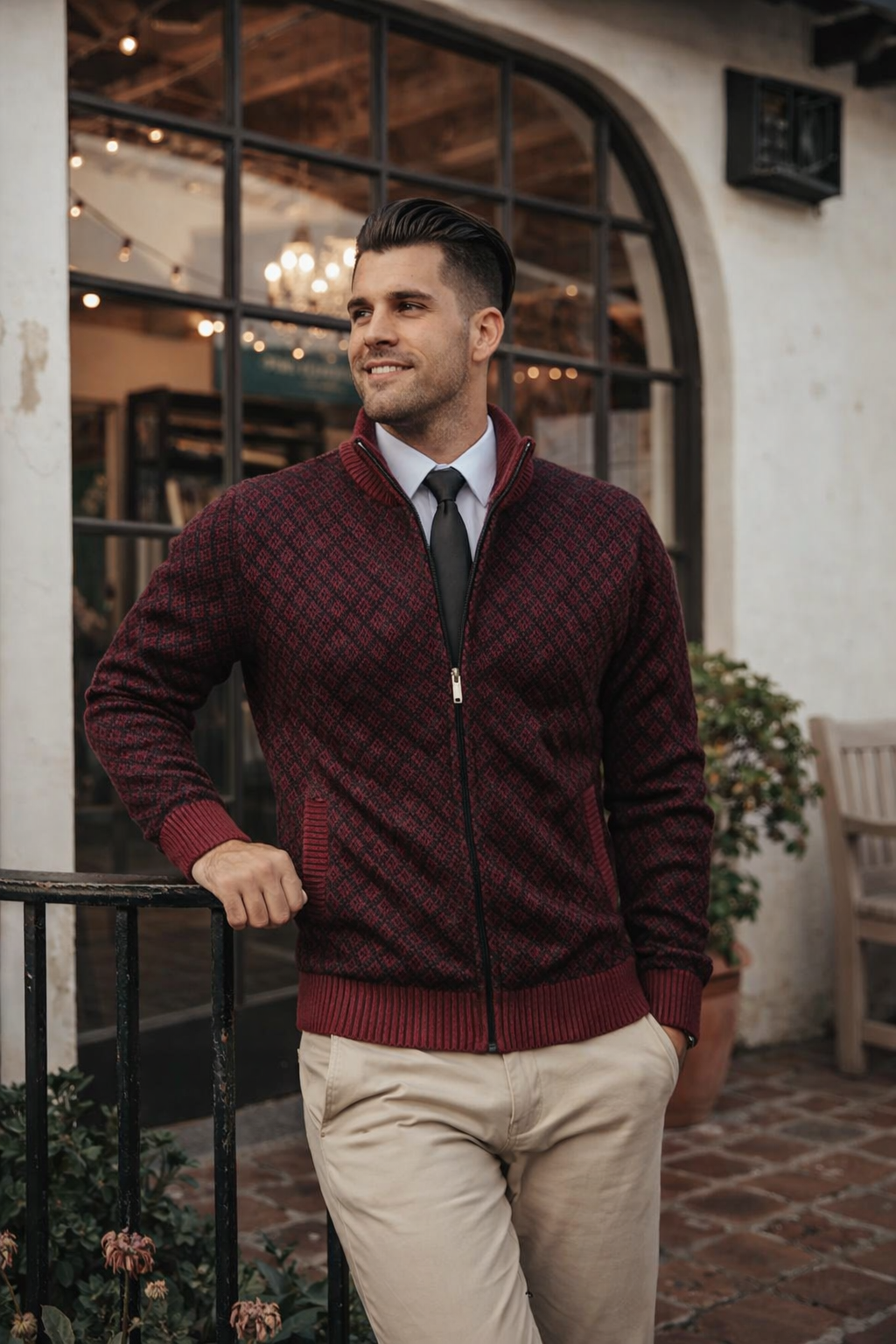 Herren Strickcardigan Reißverschluss Stehkragen Waffelstruktur Komfort Alltag