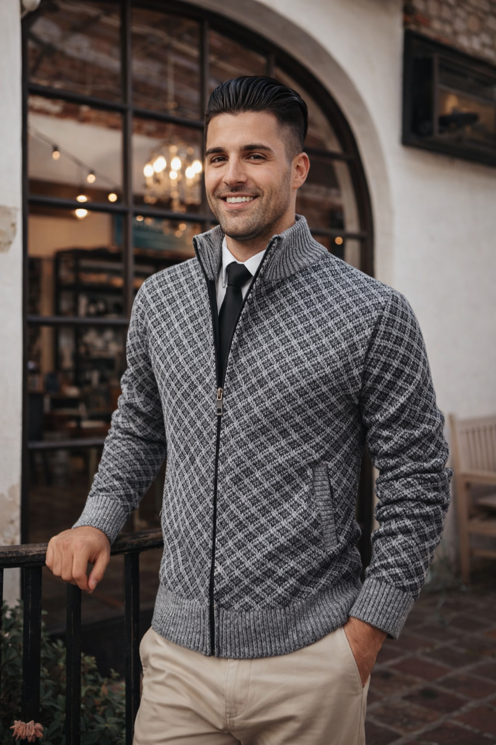 Herren Strickcardigan Reißverschluss Stehkragen Waffelstruktur Komfort Alltag